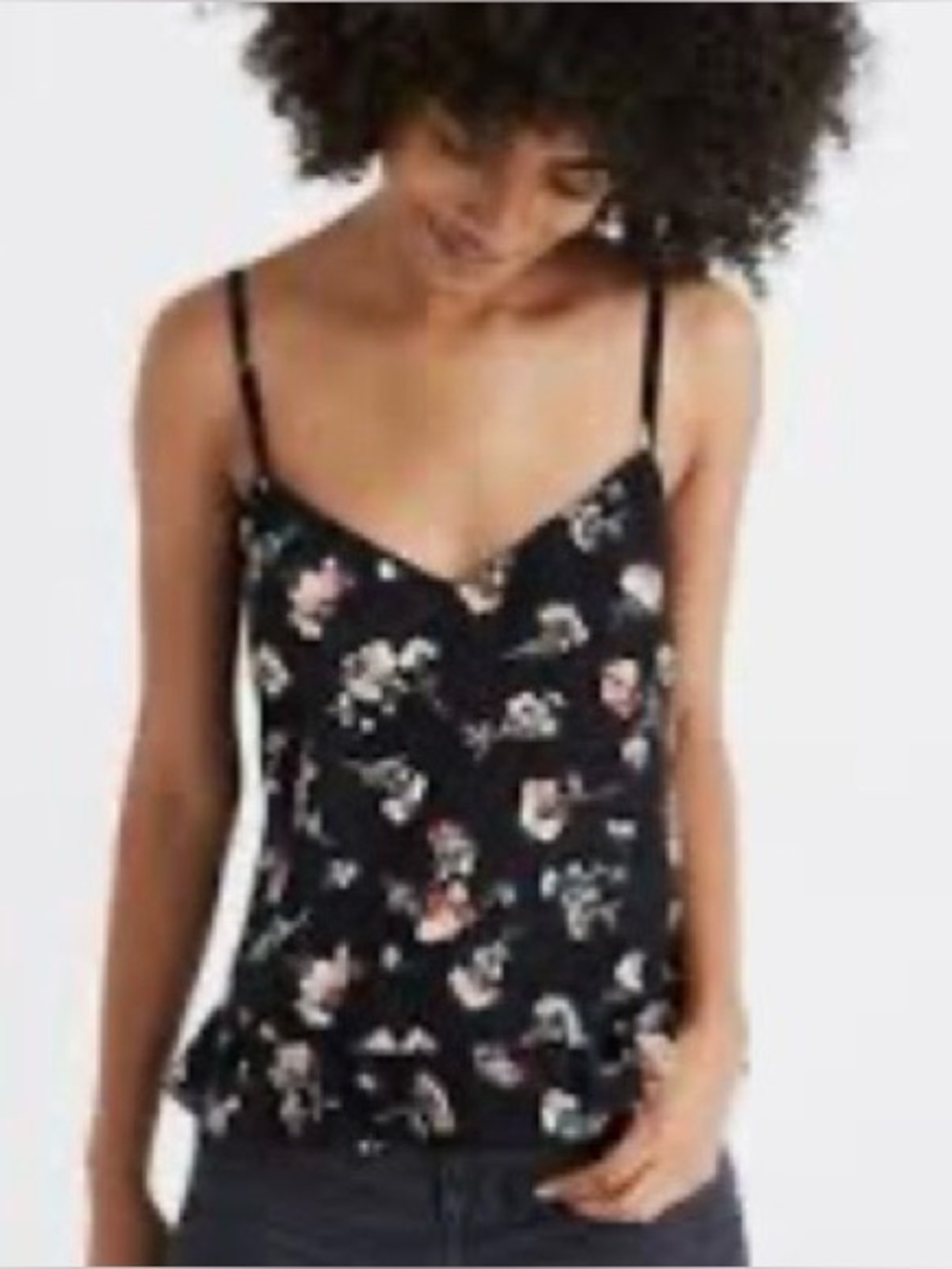 Madewell Black 100% Silk Floral Camisole with Cream and Red Print
Sz:S NWOT